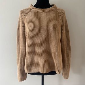 Quince Fisherman Crewneck Pullover Sweater Women’s Large Tan 100% Organic Cotton